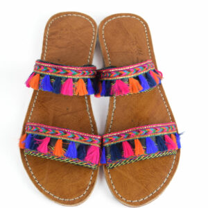 Moroccan leather sandals with tassels