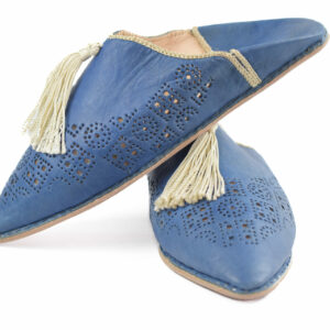 Moroccan blue Tasseled slippers