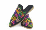 Moroccan embroidered mules for women with colorful flowers patterns