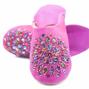 Moroccan sequins babouche for women decorated with colorful rhinestone