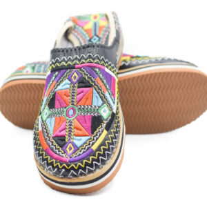Moroccan slippers with colorful embroideries Berber patterns and rubber outsole
