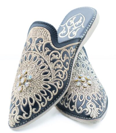 Babouche Mules plates brodées en noire