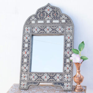 Moroccan antique bathroom mirror with red coral beads