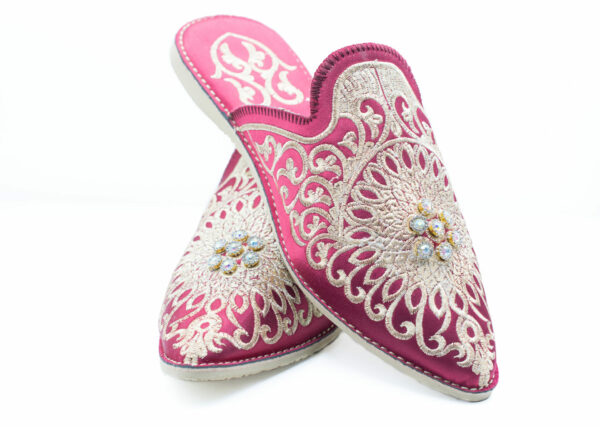 Red embroidered Moroccan leather mules