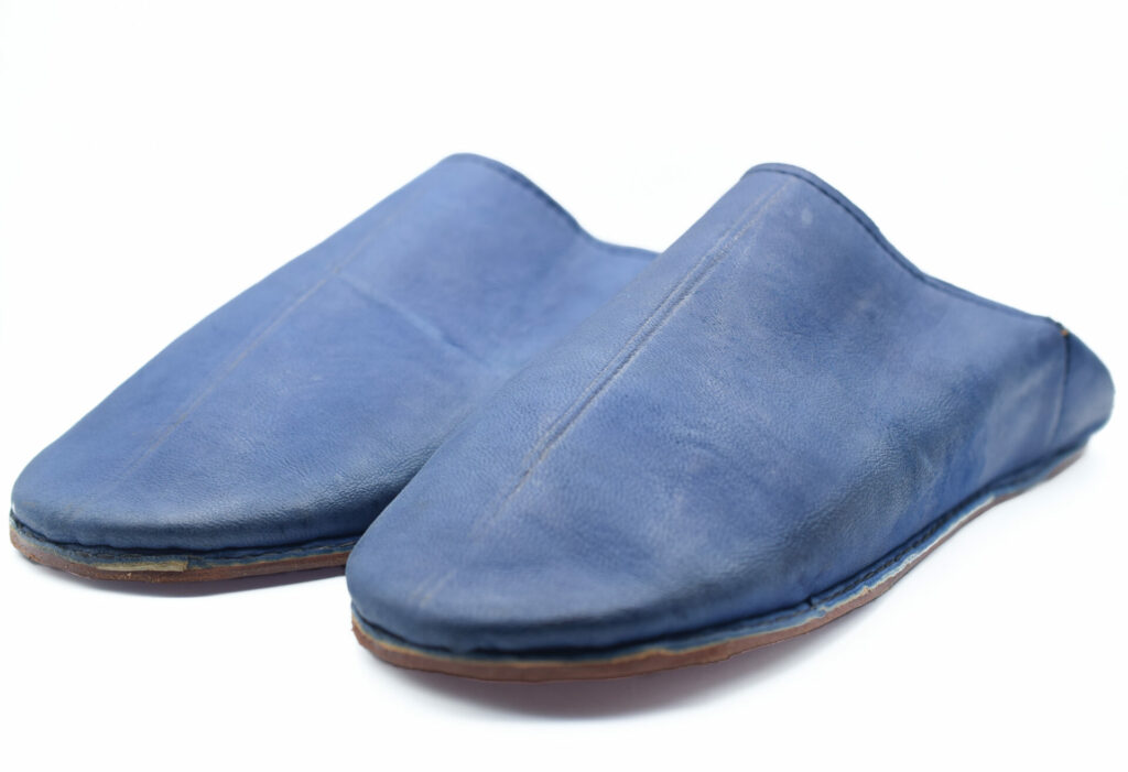 Blue Moroccan leather slippers for men