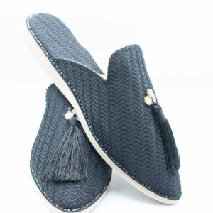 Black Moroccan slippers women with tassels and pearls