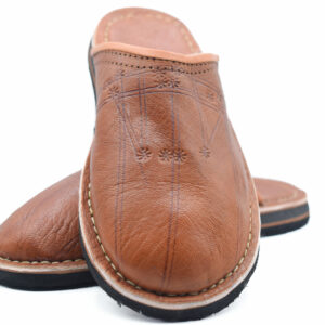 Brown leather slippers for men