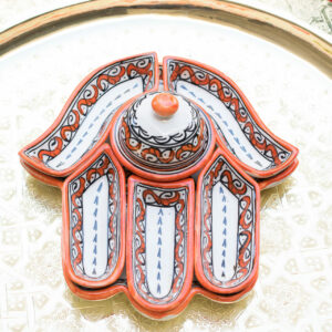 Red Hamsa dish with 7 pieces and bowl