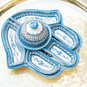 New Arrivals, Blue Hamsa plate with 7 pieces in ceramic