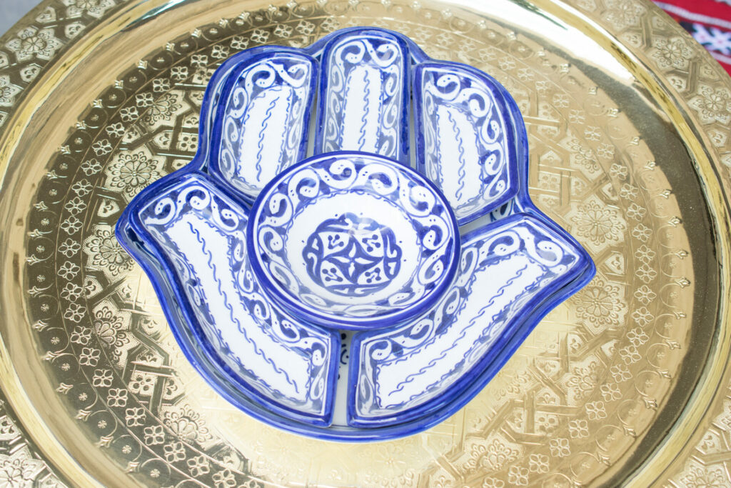 Blue Moroccan ceramic Hamsa plate