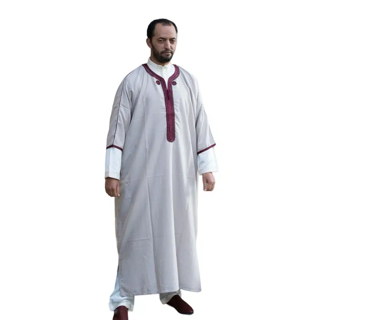 Caftan marocain pour homme en ivoire avec broderie subtile