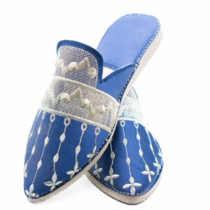 Blue Handmade leather mules slippers