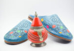 Blue Leather house Moroccan slippers womens