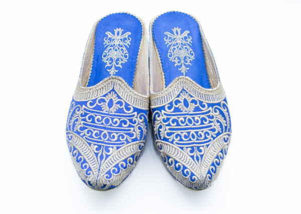 Blue Moroccan women leather slippers